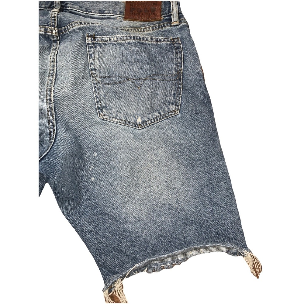 VTG Polo Ralph Lauren Mens 36 Denim Shorts‎ Raw Hem Blue Medium Wash Cut Off - Picture 8 of 14